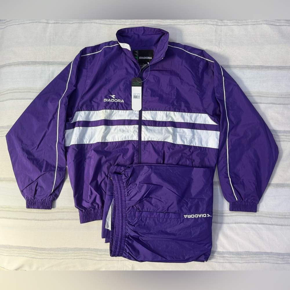 Vintage 1990s Diadora Trofeo Warmup Jacket and Pants Tracksuit Purple Size M